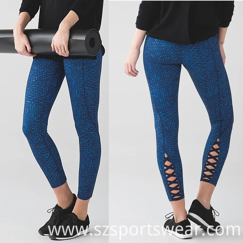 Ladies Fitness Yoga Pants Sports Leggings with Lattice on The Shin
